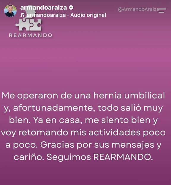 Mensaje de Armando Araiza (Vía: Instagram)