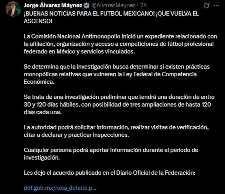 Mensaje de Máynez (Vía: X)
