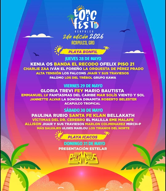 Tonic Fest 2026: Acapulco se prende con Gloria Trevi, Kenia Os y Santa Fe Klan. Foto: (Especial)
