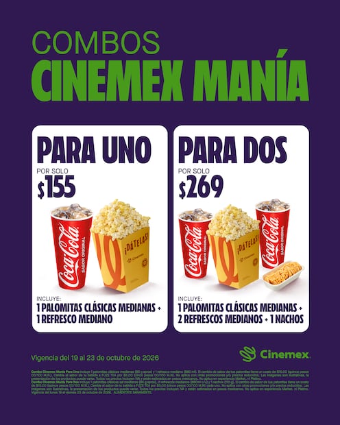 ¡Cine por menos de 40 pesos! Regresa la Cinemex Manía con combos especiales
Foto: Redes Sociales