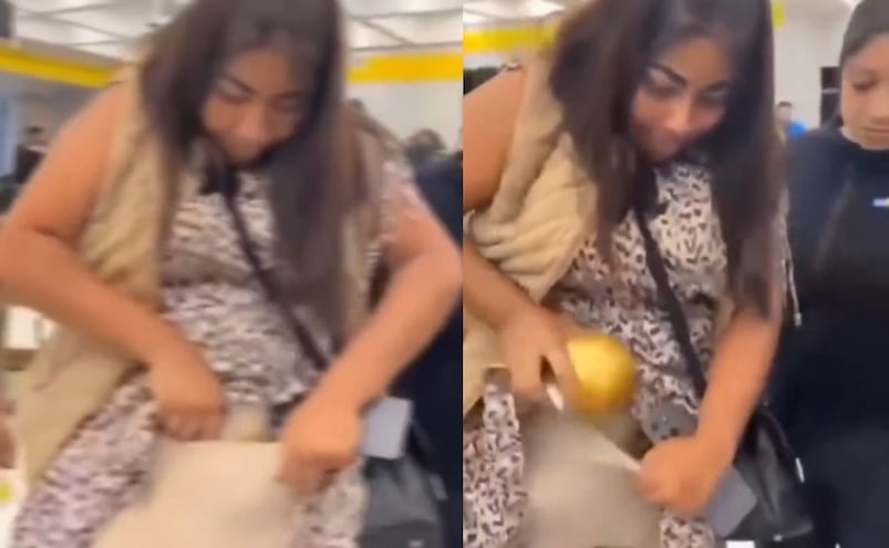 VIDEO: ¿Todo eso le cabe? Le sacan la mercancía a fardera que quiso robar en tienda de Chimalhuacán