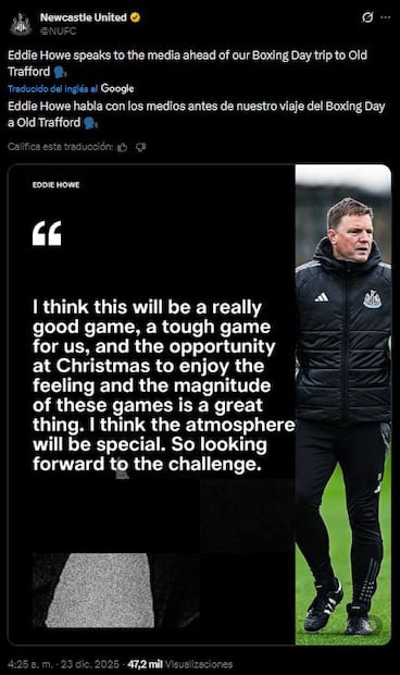 Imagen: X (Manchester United y Newcastle a las 14:00 horas)