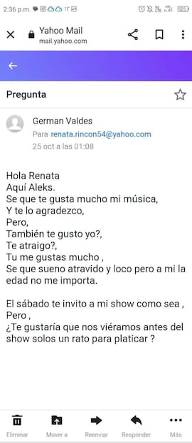 Captura de mensaje de Syntek a Renata (Vía: Facebook)