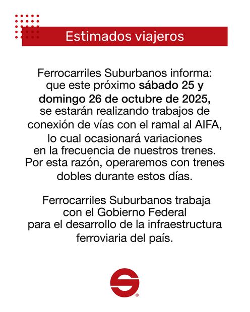 Imagen: Redes sociales (Tren Suburbano anuncia modificaciones en su servicio)