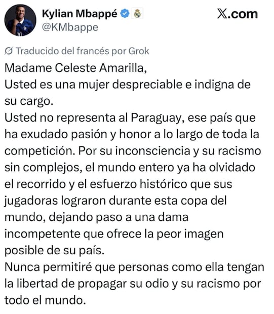 Mbappé se defiende de insultos racistas (Foto: X)