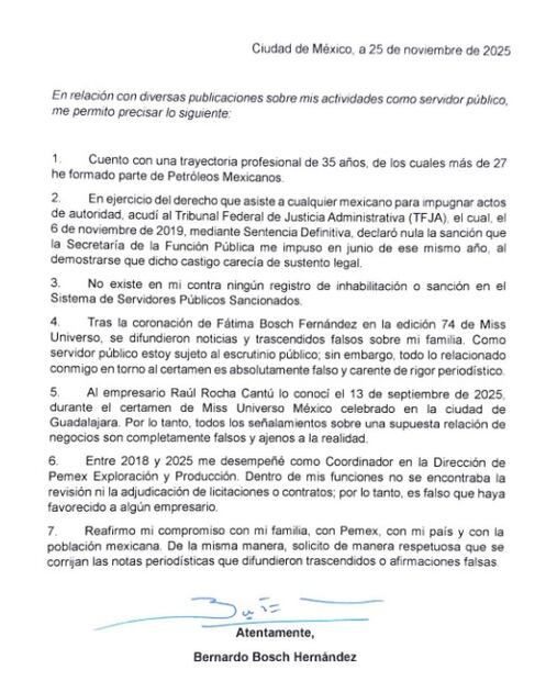 Bernardo Bosch, papá de Fátima Bosch aclara su relación con Raúl Rocha, presidente de Miss Universo. Foto: (Redes Sociales)