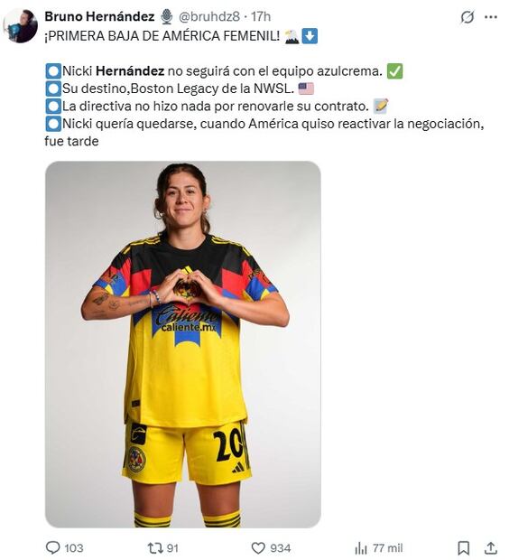 Estrella del América dejaría el nido para irse a la liga de Estados Unidos. Foto: (Redes Sociales)