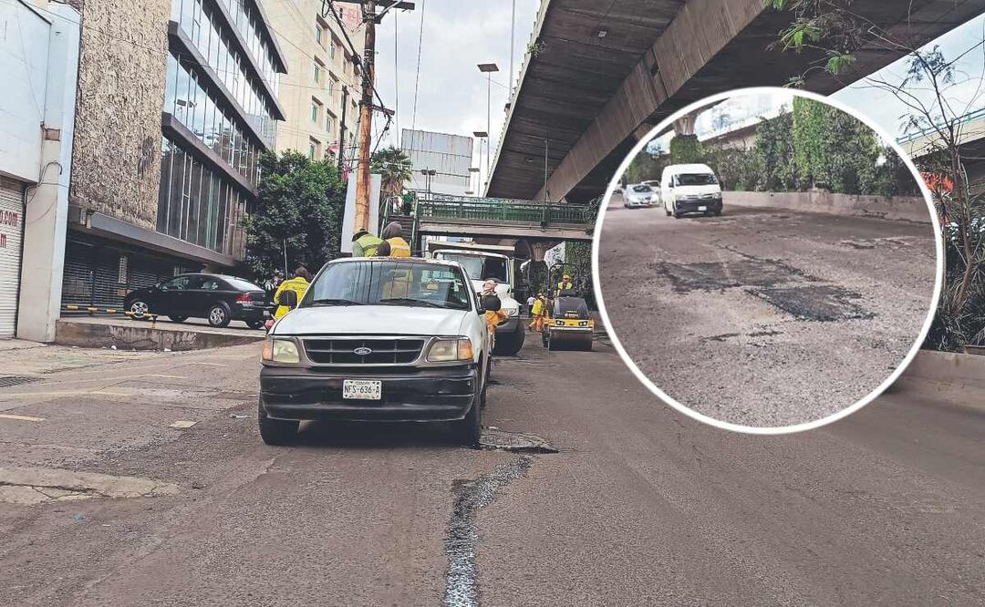 Trabajos de bacheo en Periférico Norte (Foto: Gisela González)
