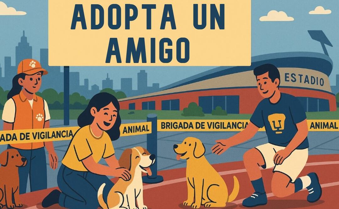 “Adopta a un amigo”: Campaña de adopción de perritos durante partido de Pumas en el Olímpico Universitario. Foto: (IA)