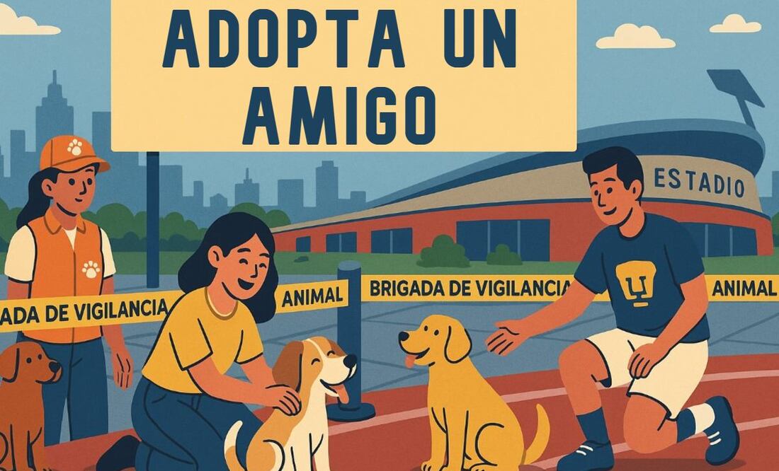 “Adopta a un amigo”: Campaña de adopción de perritos durante partido de Pumas en el Olímpico Universitario. Foto: (IA)