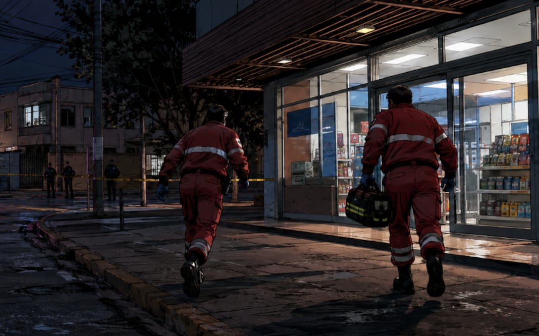 ¡La muerte lo alcanzó! Baleado pide auxilio y cae frente a un Oxxo de Ecatepec (Foto: Creada con IA)