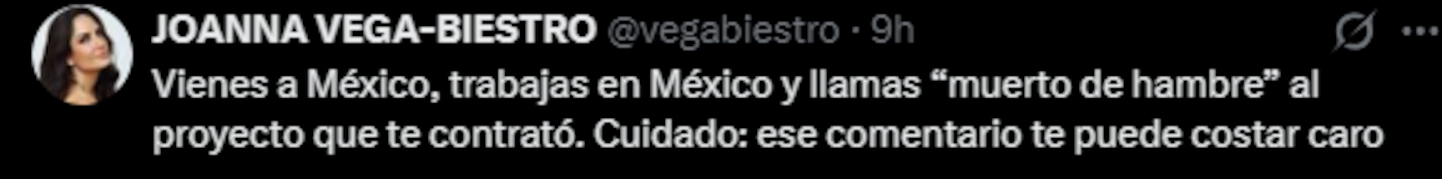 Post de Joanna (Vía: X)