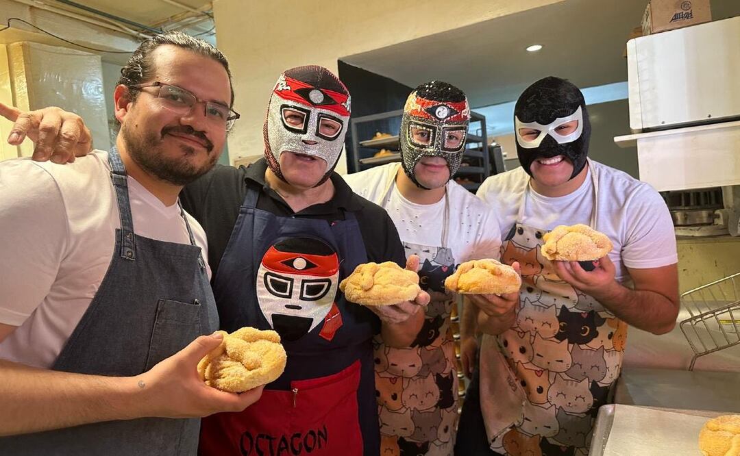 Octagón, su hijo y El Potro de Acero se rifan haciendo Pan de Muerto