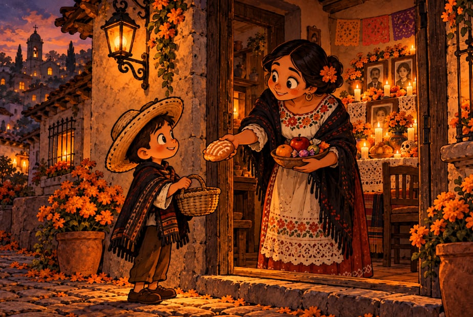 La versión del niño que no tenía dinero para poner ofrenda y salía a pedir a sus vecinos (Foto: Creada con IA)
