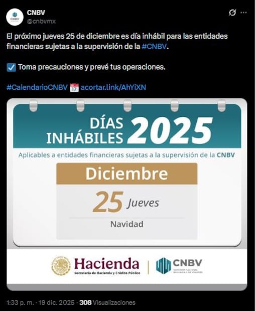 Imagen: Redes sociales (La mayoría de los bancos no abriran el 25 de diciembre )