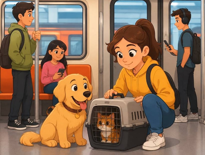 ¿Se puede viajar con mascotas en el Metro CDMX?. Foto: (IA)