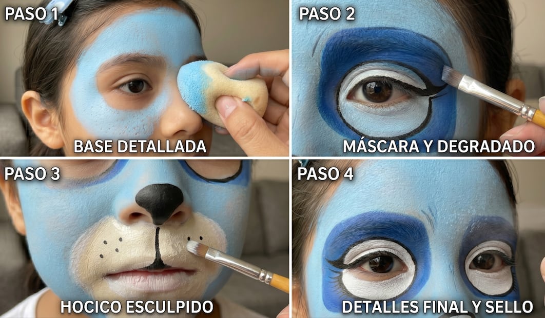 Maquillaje de Bluey, paso a paso (Creado con IA)