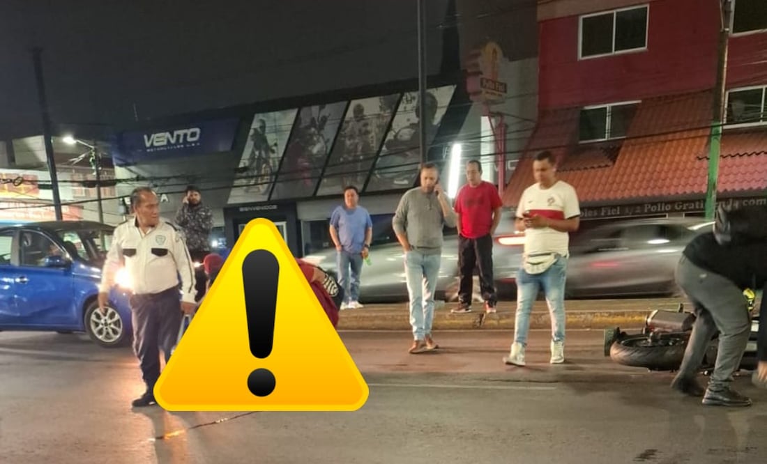 Foto: Especiales (Motociclista no logra esquivar a peatón quien terminó en el pavimento, en calzada en Iztapalapa)
