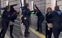 VIDEO: Mujeres policías se agarran de las greñas y protagonizan fuerte pelea en el Metrobús
