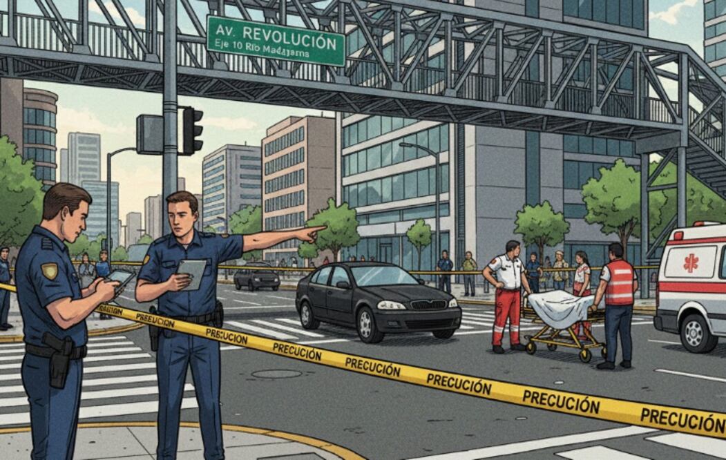 Hombre de 60 años muere al intentar cruzar a avenida Revolución, a unos metros del puente peatonal (Foto: Creada con IA)