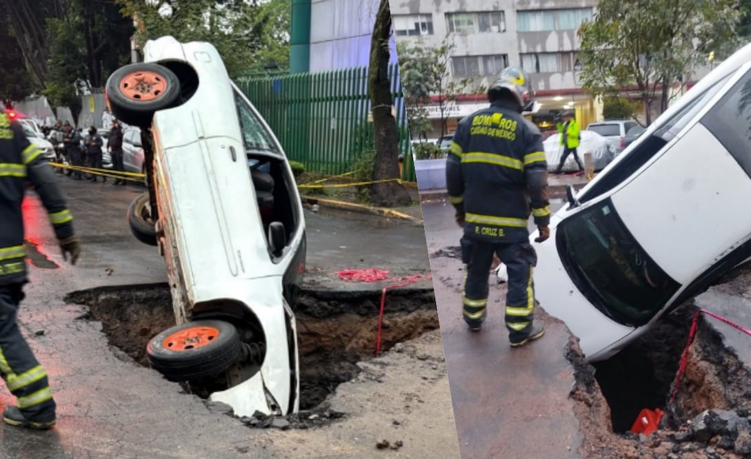 ¿Trágame tierra? Automóvil se hunde en socavón frente al Hospital 27 del IMSS en Tlatelolco (Foto: Tania Aguilar)