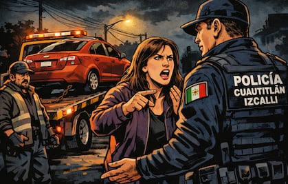 Se le ponchó la llanta y terminó en el corralón: El calvario de una mujer con grúas y policías en Edomex