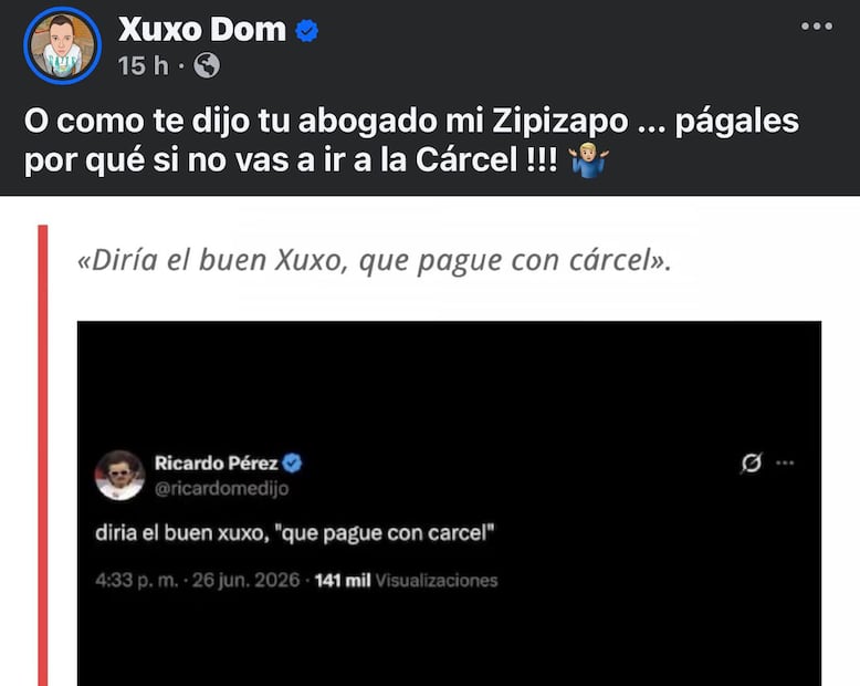 Respuesta de Xuxo a Ricardo (Vía: Facebook)