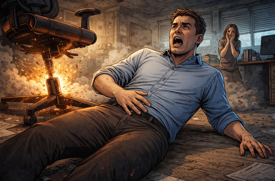 Accidente con silla de oficina (Foto: Creada con IA)