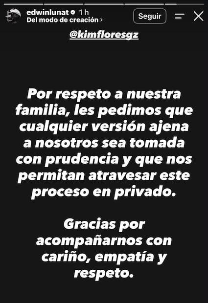 Comunicado de Edwin Luna (Vía: Instagram)