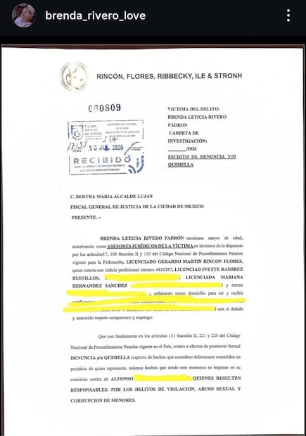 Comunicado de Brenda Rivero (Vía: Instagram)