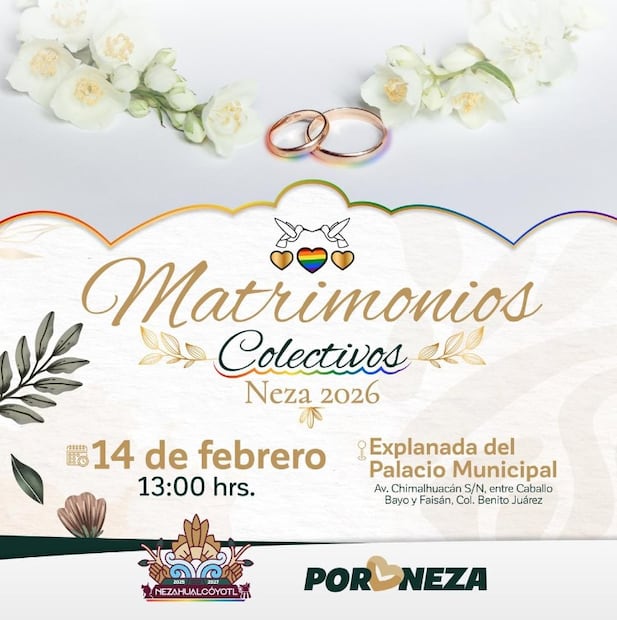 Da el “sí” en Neza; abren convocatoria para bodas colectivas este 14 de febrero. Foto: (Especial)