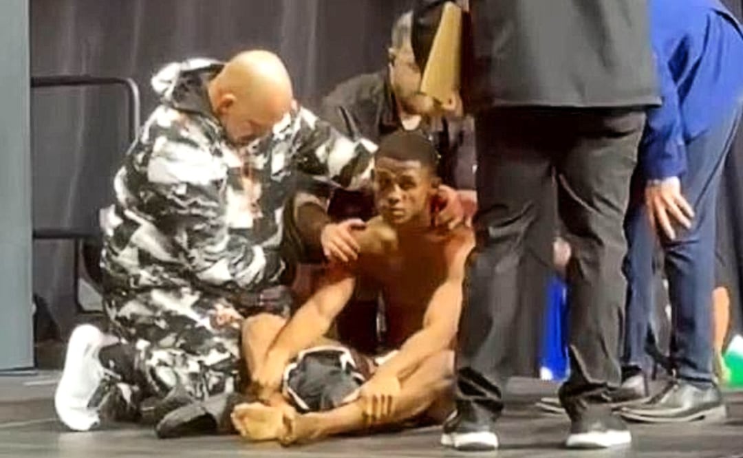 Imagen: Captura de pantalla @NTFxSF (Peleador de UFC queda noqueado durante el pesaje, no llegó ni al ring )