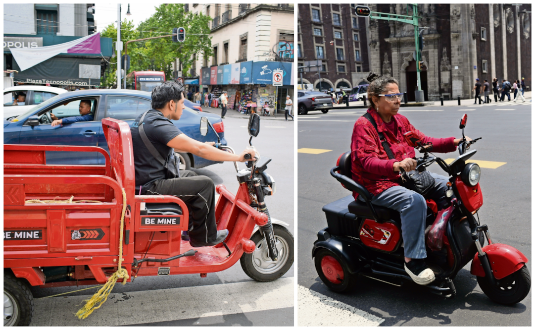 Vemepe en el centro de la CDMX sin placas ni equipos de seguridad. Fotos: Santiago Cadena y Fernanda Rojas / EL GRÁFICO
