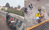 Mujer "vuela" en picada 9 metros tras chocar su motocicleta contra muro de contención