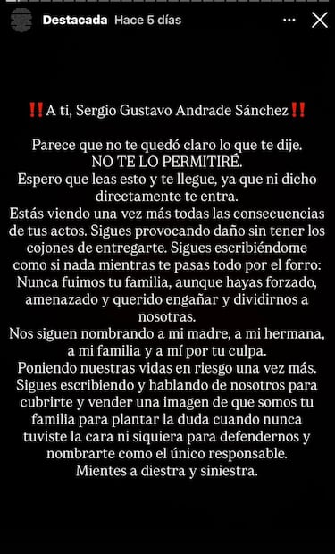 Comunicado de Antonia Ríos (Vía: Instagram)