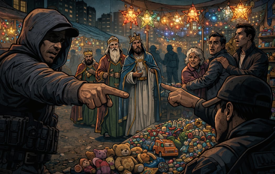 Balas interrumpen compras de Reyes Magos en tianguis del Centro Histórico y dejan un muerto (Foto: Creada con IA)