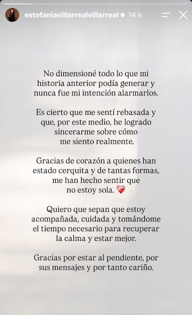 Mensaje de Estefanía Villareal (Vía: Instagram)