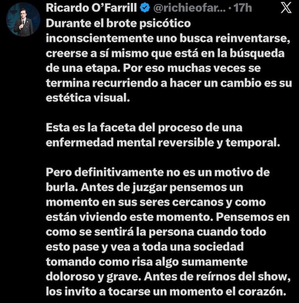 Mensaje de Ricardo a sobre la situación de Gala (Vía: X)