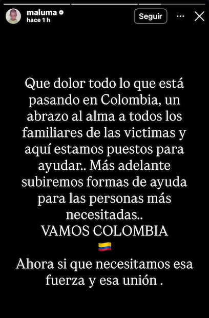 Mensaje de Maluma para Colombia (Vía: Instagram)