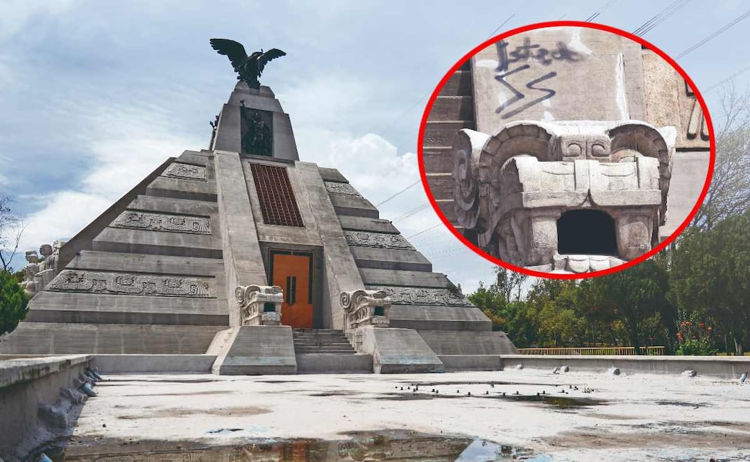 Monumento a la Raza luce grafitis y desperfectos tras su restauración. Foto: (Karla Guerrero)