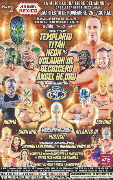 Inicia la Leyenda Azul 2025: Místico, Atlantis Jr. y Gran Guerrero por la gloria. Foto: (CMLL / Sergio Trejo. El Gráfico)