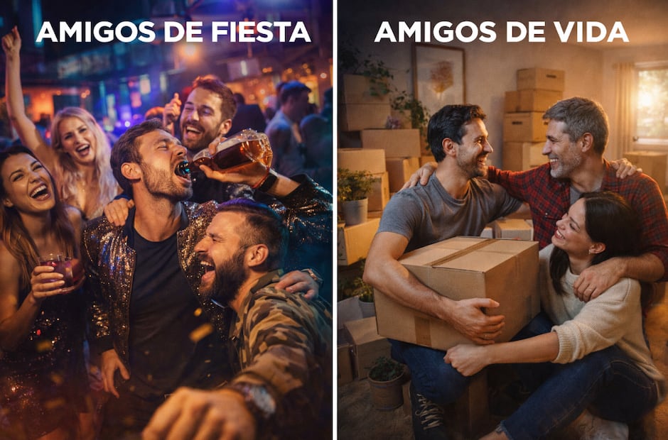 Los amigos de la fiesta vs los amigos de vida (Foto: Creada con IA)