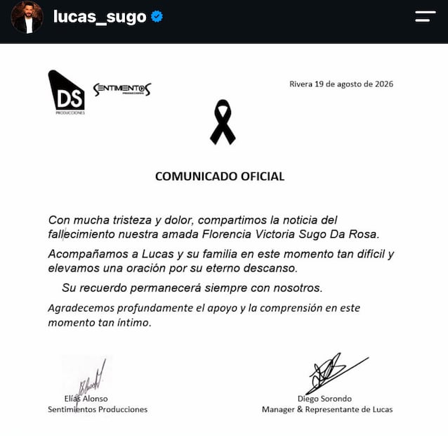 Comunicado fallecimiento (Vía: Instagram)