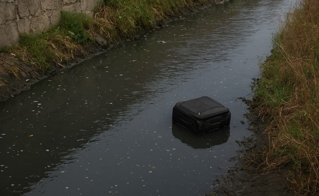 Encuentran restos humanos dentro de maleta en canal de aguas negras de Ixtapaluca. Foto: (IA)