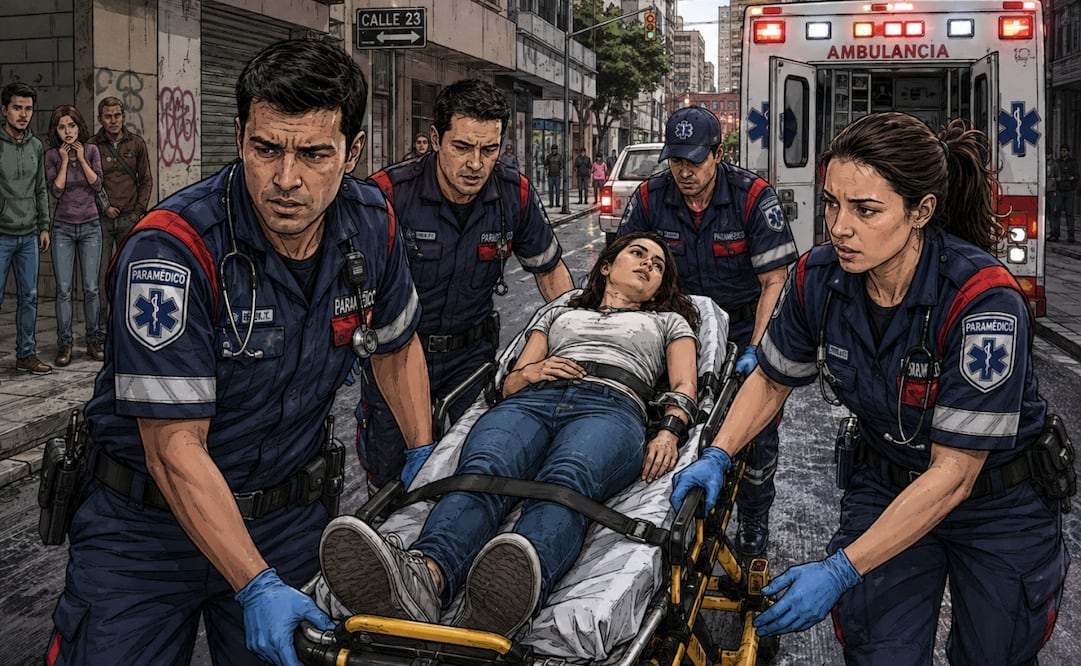 Paramédicos rescatan a una mujer. Foto: IA