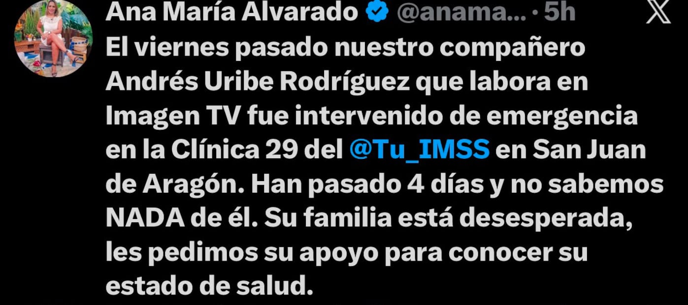 Post de Ana María Alvarado (Vía: X)