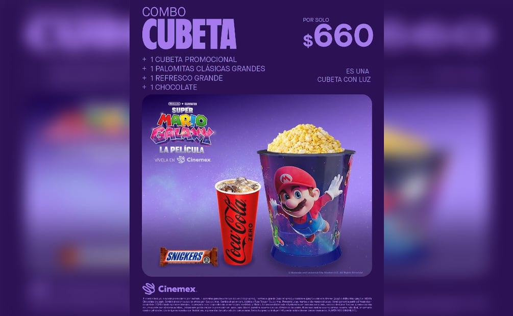 Cinemex sorprende con su combo cubera de Super Mario Galaxy ¿Vale la pena el precio?