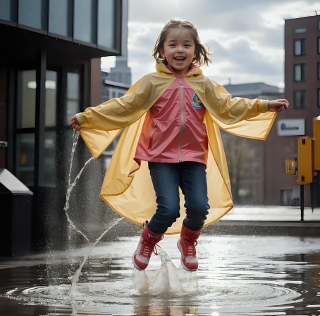 Niña jugando a saltar en un charco (Foto: Pixabay)