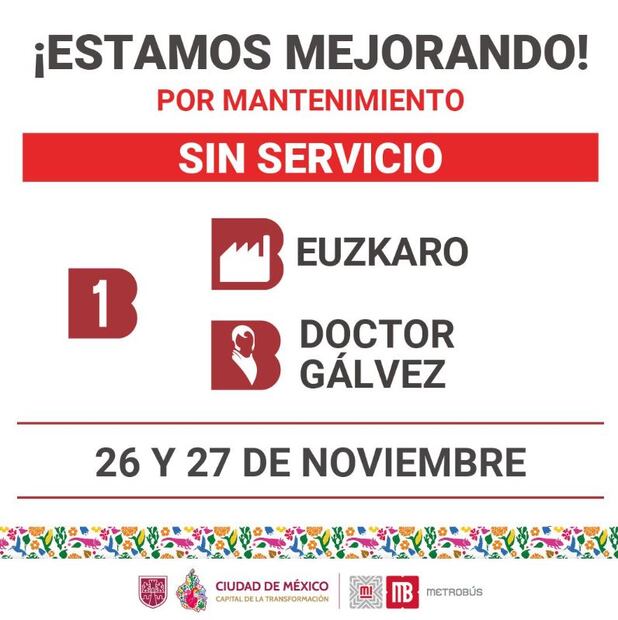 Imagen: Redes sociales (Estaciones de la Línea 1 del Metrobús cerradas el miércoles 26 de noviembre )