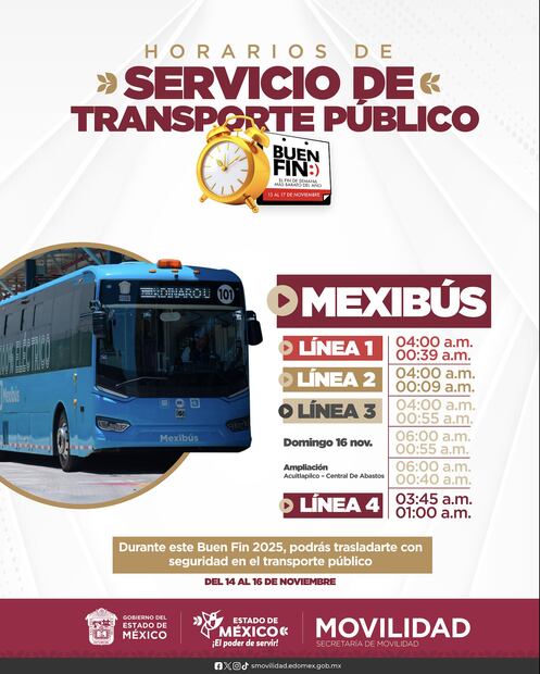Imagen: X (Horario de Méxibús durante el Buen Fin)